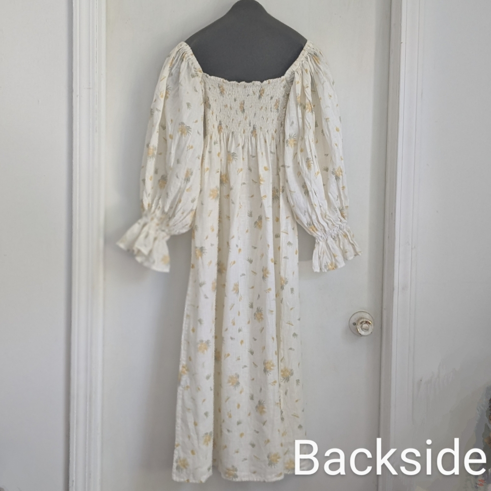 Sleeper Atlanta Smocked Linen Midi Dress Cottagecore Mimosa Size M - Picture 8 of 11